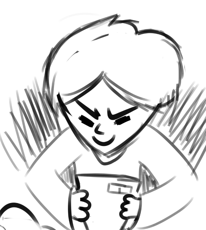 Guy looking evilly at a phone image